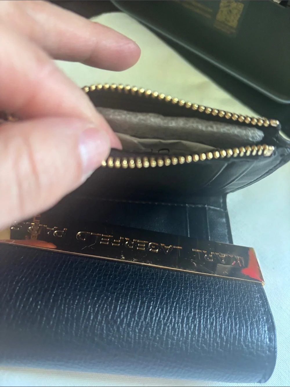 Karl Lagerfeld Black Leather Mini Wallet with Gold Logo Plaque